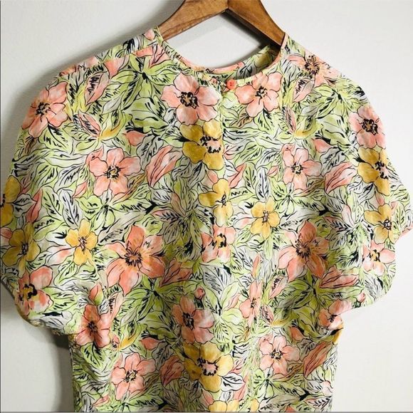 Diane Gilman Floral Print Top - Yellow, Pink, Green - Picture 5 of 8